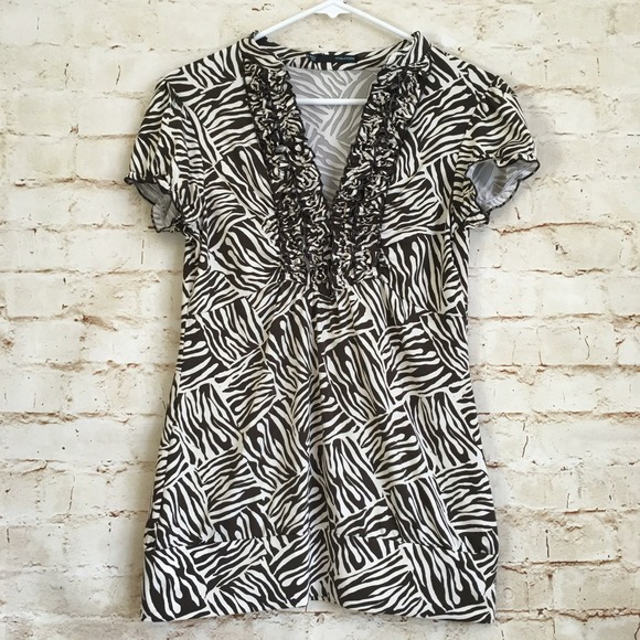 Maurices Tops - Maurices Women's Size Small Brown White Zebra Print Short Sleeve Blouse